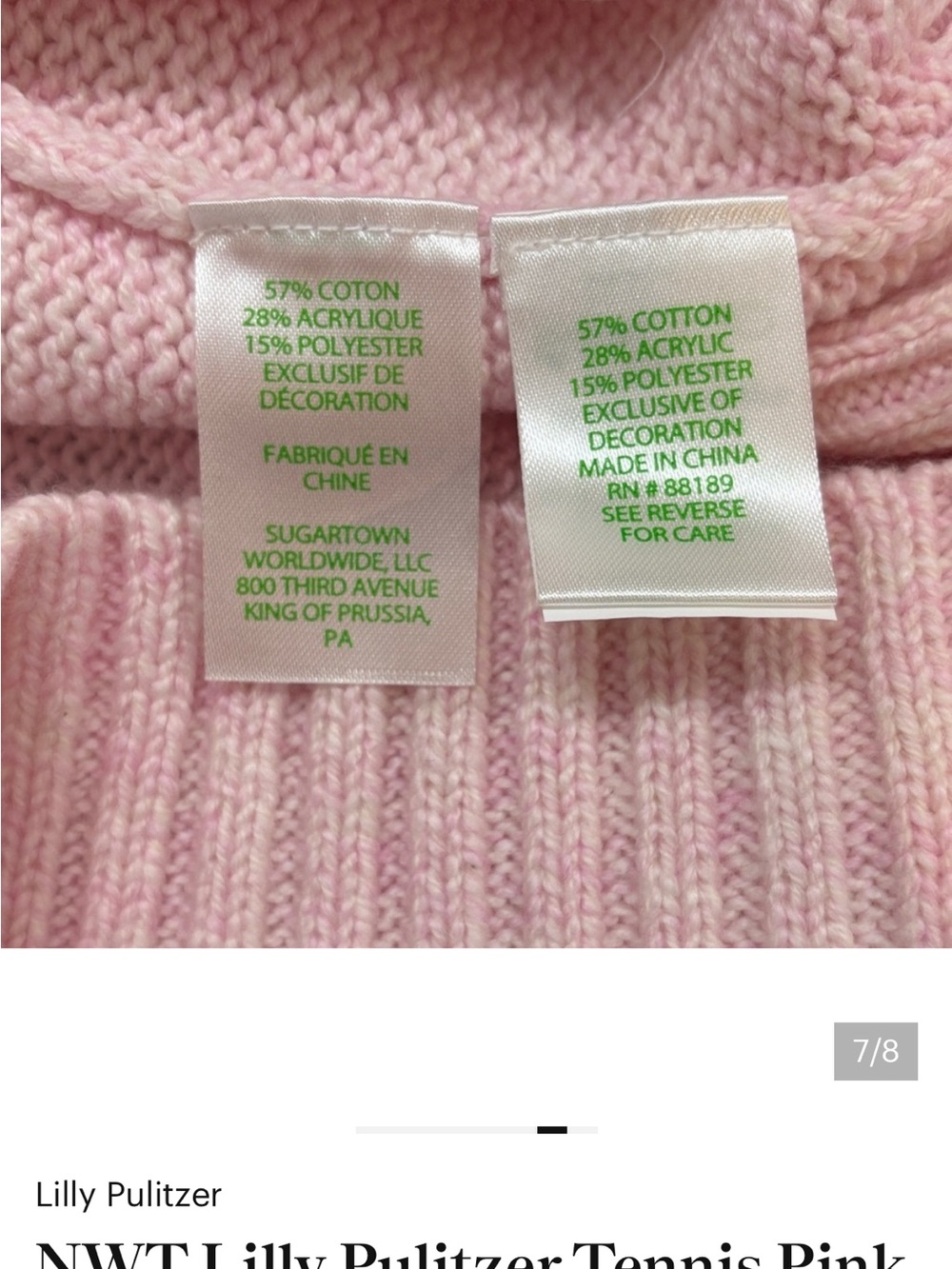 NWT Lilly Pulitzer Pink and White Ombre Half-Zip Tennis Sweater - Picture 7 of 8